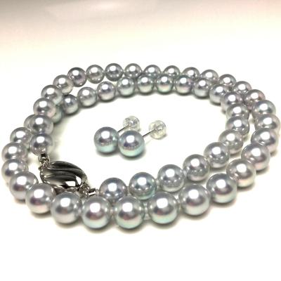 ふるさと納税 志摩市 アコヤ真珠ネックレス・ピアスセット 7.0〜7.5ミリ ブルーグレー系 高品質パール