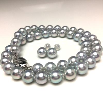 ふるさと納税 志摩市 アコヤ真珠ネックレス・ピアスセット 8.0〜8.5ミリ ブルーグレー系 鑑別書付き