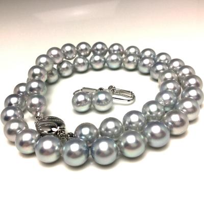 ふるさと納税 志摩市 アコヤ真珠ネックレス・イヤリングセット 8.5〜9.0ミリ ブルーグレー系 鑑別書付き