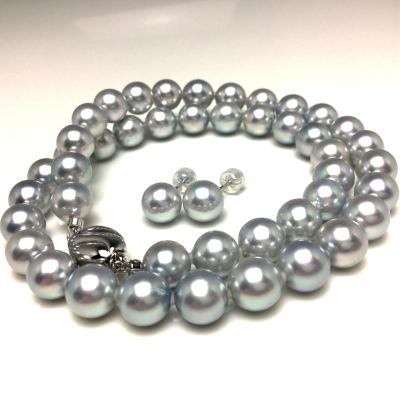 ふるさと納税 志摩市 アコヤ真珠ネックレス・ピアスセット 8.5〜9.0ミリ ブルーグレー系 鑑別書付き