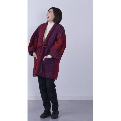 ふるさと納税 筑後市 筑後市産織物 婦人切り替えはんてん 赤