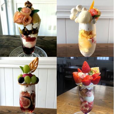 ふるさと納税 御所市 ペア 季節のパフェ チケット (オリジナルラベル片上醤油うすくち・こいくち150ml各1本付き)