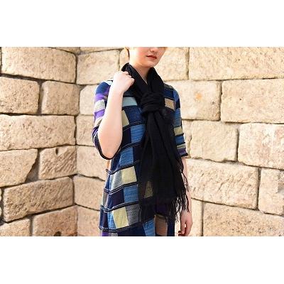 ふるさと納税 寒河江市 [佐藤繊維]極細モヘヤ糸 フーガ大判ストール(ブラック)