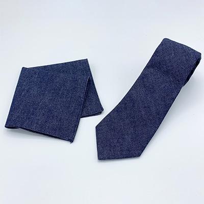ふるさと納税 美作市 クラバットユキジ製 デニムタイ&amp;ポケットチーフ(インディゴ)