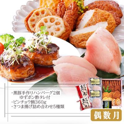 ふるさと納税 枕崎市 定期便(2回配送)枕崎お楽しみ便(黒毛和牛・まぐろ・手作りハンバーグ・さつまあげ等) DD-6002 |  | 02
