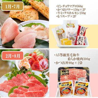 ふるさと納税 枕崎市 定期便(6回)A5等級黒毛和牛・黒豚・かつお・まぐろ FF-0058 |  | 01