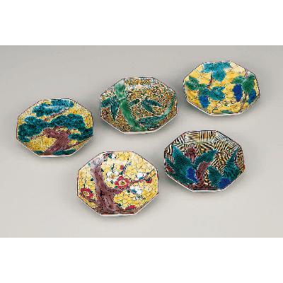 ふるさと納税 能美市 九谷焼 4.5号皿揃 吉田屋草花(5枚セット)