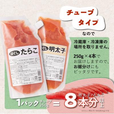 ふるさと納税 白糠町 キャップ付きチューブタイプ ほぐしたらこ・ほぐし辛子明太子 (各250g×2) たらこと明太子 |  | 01