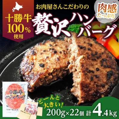 ふるさと納税 幕別町 北海道 十勝牛 手ごね ハンバーグ 200g×22個 セット 牛100% 国産牛