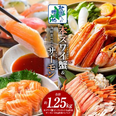 ふるさと納税 泉佐野市 本ズワイ蟹ビードロ1kg 蟹酢付 昆布塩加工 &amp; アトランティックサーモン250g