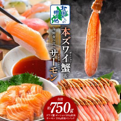 ふるさと納税 泉佐野市 本ズワイガニ ポーション500g 蟹酢付 &amp; アトランティックサーモン250g