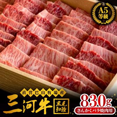 ふるさと納税 岡崎市 三河牛(黒毛和種)A5等級 さんかくバラ焼肉用 830g