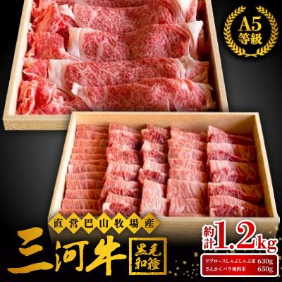 ふるさと納税 岡崎市 三河牛(黒毛和種)A5等級リブロースしゃぶしゃぶ用 630g+さんかくバラ焼肉用650gのセット