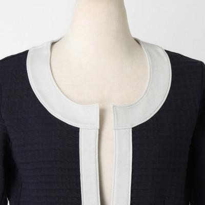 ふるさと納税 墨田区 【婦人】INDUSTYLE TOKYO　動体裁断ノーカラージャケット　ネイビー/ホワイト　42サイズの画像