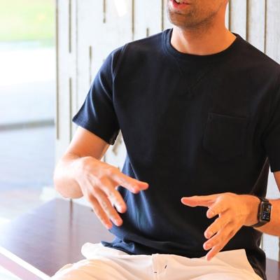 ふるさと納税 五泉市 コットンミラノリブ半袖Tシャツ(メンズ)ネイビー・M