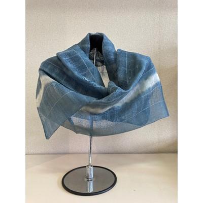 ふるさと納税 桐生市 藍染シルク大判横段紬ストール