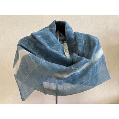 ふるさと納税 桐生市 藍染シルク大判横段紬ストール_1