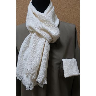 ふるさと納税 彦根市 綿畑からそのまんま 年中使えるマフラー(中)白色 + ハンカチ(白色)