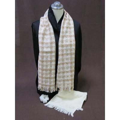 ふるさと納税 彦根市 綿畑からそのまんま 年中使えるマフラー(小)白色・チェック 各一枚