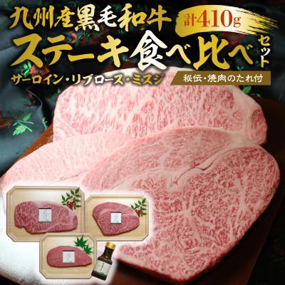 ふるさと納税 久留米市 久留米市 秘伝・焼肉のたれ付 九州産黒毛和牛ステーキ食べ比べセット