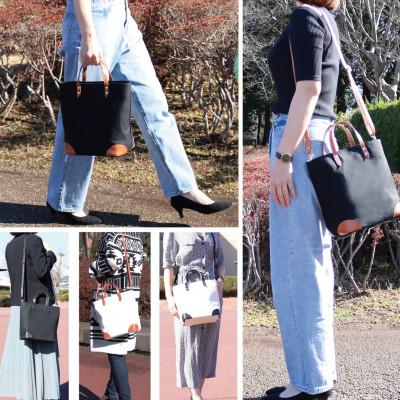 ふるさと納税 守谷市 【寄付金額変更】【倉敷産帆布×本革】2way トートバッグ(黒×ブラウン) |  | 03