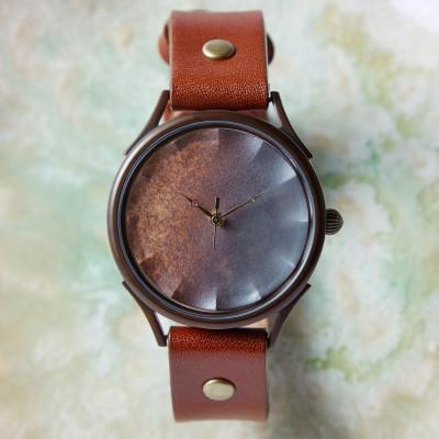 ふるさと納税 大津市 [信楽焼]で作る陶器の文字盤 ハンドメイドウォッチ 伝統工芸品 文字盤:茶 ベルトカラー:茶