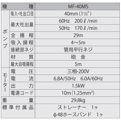 ふるさと納税 長岡京市 塩水用原動機揚水機 MF-40MS ラバレックスポンプ 差しわたし40粍 三相200V