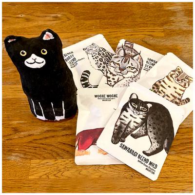 ふるさと納税 茨木市 珈琲豆焙煎所マウンテンWild Cat series5個+猫の手作りぬいぐるみセット