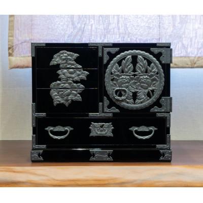 ふるさと納税 利府町 仙台箪笥 片開小箪笥 黒呂漆塗り