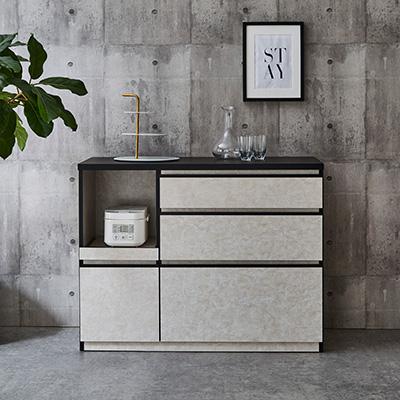 ふるさと納税 大川市 キッチンカウンター レンジ台 レンジボード アンサンブル 幅119.7 [カラー:ストーンホワイト]