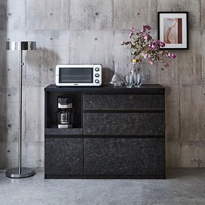 ふるさと納税 大川市 キッチンカウンター レンジ台 レンジボード アンサンブル 幅119.7 [カラー:ストーンブラック]