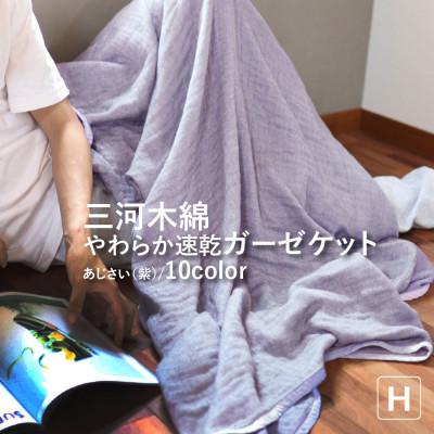 ふるさと納税 蒲郡市 三河木綿 ガーゼケット やわらか速乾 ハーフサイズ_ あじさい 紫[G0303]