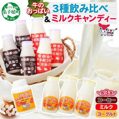 ふるさと納税 弟子屈町 [北海道]牛のおっぱいミルク白3本・珈琲3本・のむヨーグルト3本・キャンディー1個セット 783