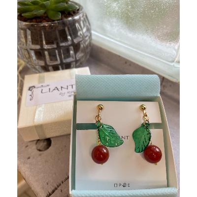 ふるさと納税 箕輪町 りんご風天然石[レッドアゲート]のイヤリング