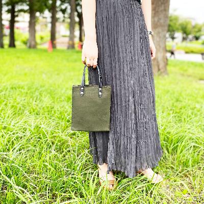 ふるさと納税 守谷市 倉敷産帆布×本牛革 ミニトートバッグ(カーキ×黒)
