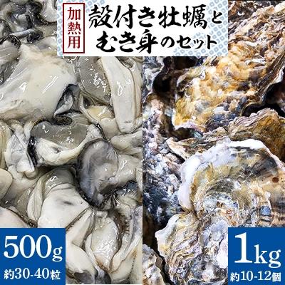 ふるさと納税 さぬき市 殻付き牡蠣1kgとむき身500gのセット/加熱用