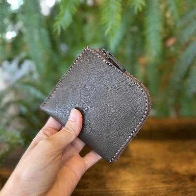 ふるさと納税 屋久島町 屋久鹿レザーでお作りしたL型のお財布『島財布』グリーン×ブラウン