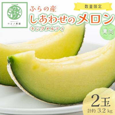 ふるさと納税 富良野市 [先行受付 2026年発送]しあわせのメロン キングメルティ(青肉×2玉 計約3.2kg)