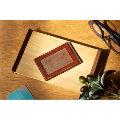 ふるさと納税 箕輪町 [木×革]パスケース ウォールナット×チョコ色