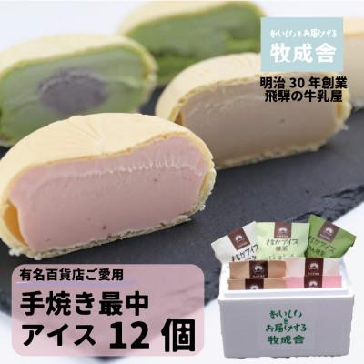 ふるさと納税 高山市 <牧成舎>飛騨の牛乳屋が作る、ミルクの旨味たっぷり手焼き最中アイスクリーム 12個セット