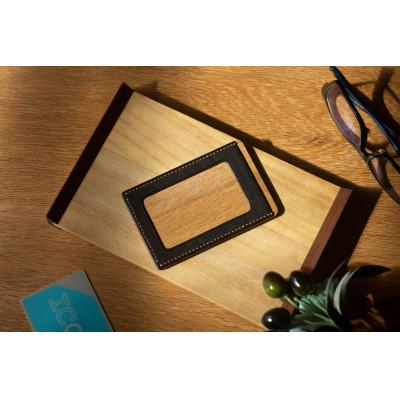 ふるさと納税 箕輪町 [木×革]パスケース ナラ×ブラック色