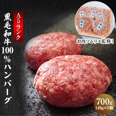 ふるさと納税 福知山市 お肉ソムリエ監修!A5ランク100%黒毛和牛ハンバーグ5個