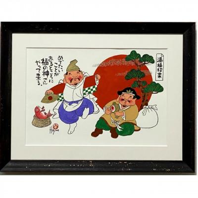 ふるさと納税 豊中市 岡本肇 手描き絵画[二福神]恵比寿&amp;大黒天様-満福招来ー