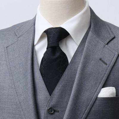ふるさと納税 那珂川市 [絹100%]ネクタイ「衿結」献上博多シリーズ モダン献上(黒)