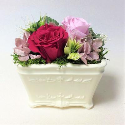 ふるさと納税 須賀川市 長く楽しめるバラ[プリザーブドフラワー白陶器A]ギフト・贈り物に 薔薇の花 フラワーアレンジメント