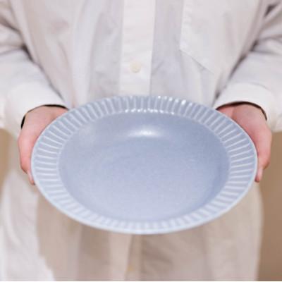 ふるさと納税 瑞浪市 【美濃焼/みずなみ焼】シックな北欧風食器 しのぎカレー\u0026パスタ皿2枚セット(ブルーグレー)山喜製陶の画像