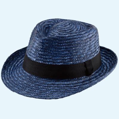 ふるさと納税 春日部市 春日部市伝統工芸品 田中帽子店 麦わら中折れ ノア ブルー 頭囲59cm(UK-H005-L-BL)