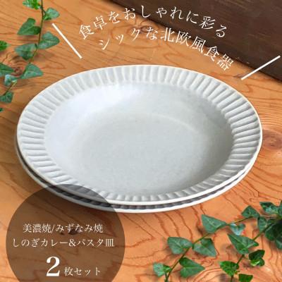 ふるさと納税 瑞浪市 [美濃焼/みずなみ焼]シックな北欧風食器 しのぎカレー&amp;パスタ皿2枚セット(くすみグレー)山喜製陶