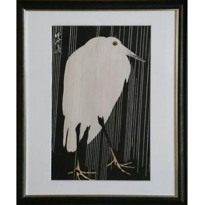 ふるさと納税 蕨市 [河鍋暁斎]版画「雨中白鷺図」