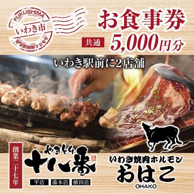 ふるさと納税 いわき市 焼鳥・焼肉が楽しめる!いわき市平大町ありがとう横丁共通食事券5,000円分